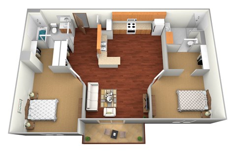 a floor plan of a two bedroom apartment at Northridge Apartments, Pine City, 55063